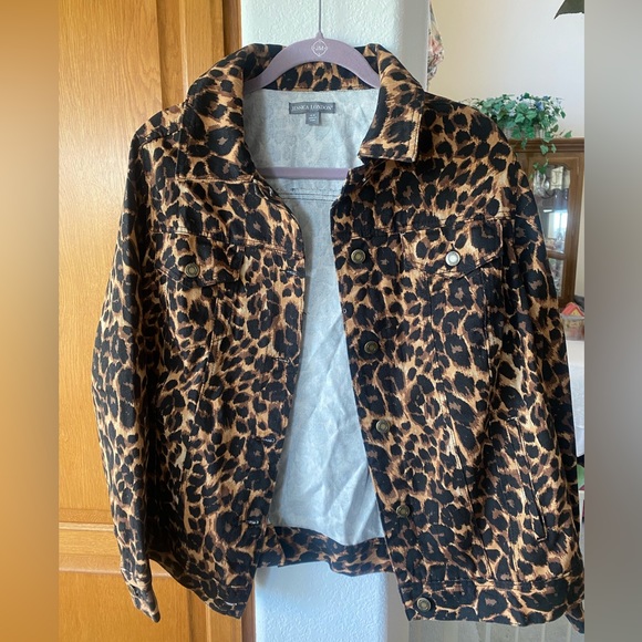 NWT Jessica London Leopard Print Denim Jacket Size 14W - Picture 3 of 8